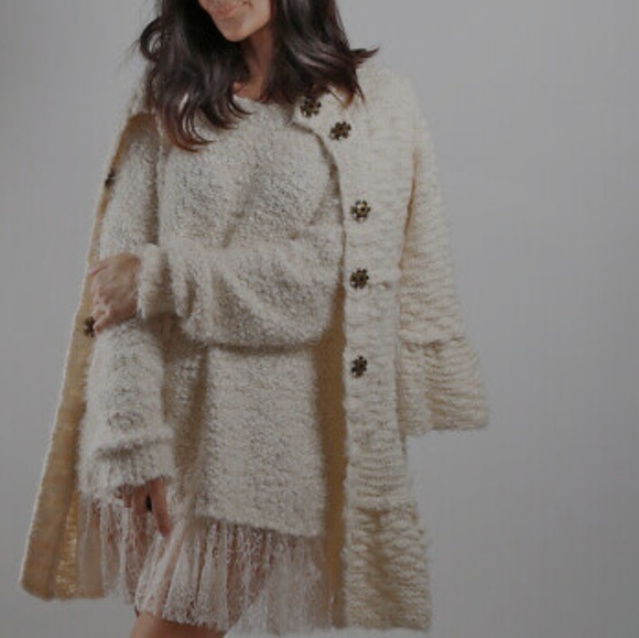 Free People Jackets & Blazers - Free People Knit Cream Coat Sweater Bell Sleeve